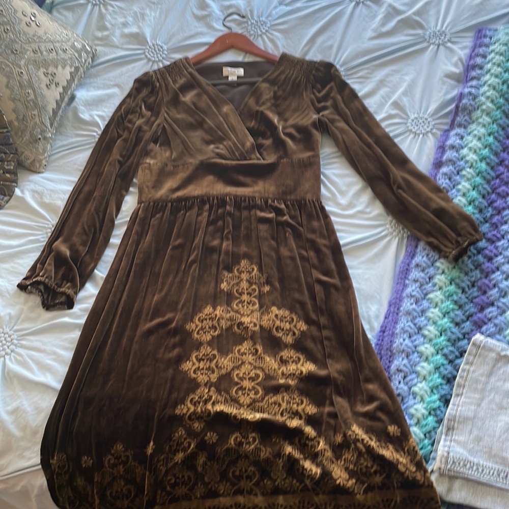 Velvet holiday dress in chocolate brown